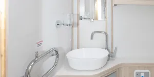 A modern washroom inside the Elddis Crusader Shamal