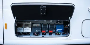 The electrics section in the double floor: Frankia Noctra Cruiser 7.6L