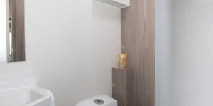 The washroom contains a separate shower