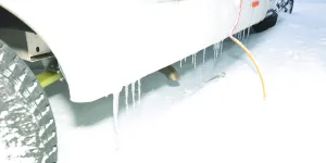 Bailey Alora 69-4S motorhome icicles on a bumper