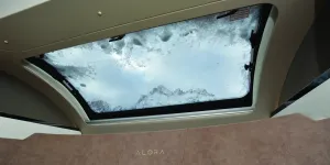 Bailey Alora 69-4S motorhome snow on the overcab skylight