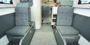 Bailey Alora 69-4S motorhome travel seats fold up from under lounge sofas