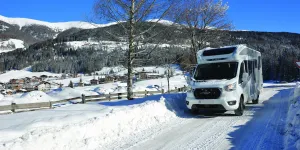 Bailey Alora 69-4S motorhome on snowy road