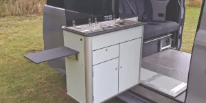 The kitchen inside the CMC HemBil Drift campervan