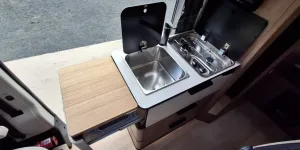 The kitchen inside the Dreamer Select D55 20th Anniversary campervan