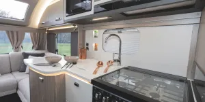 The roomy kitchen of the Swift Conqueror Grande 560L