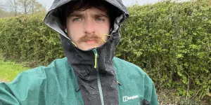 Berghaus being rained on 