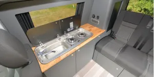 Globecamper VW T6.1 rising roof campervan kitchen
