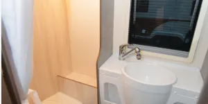 The Rimor Kilig 9 overcab motorhome washroom