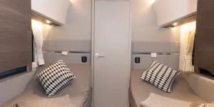 The Adria Alpina Colorado twin-axle caravan bedroom (photo courtesy of Richard Chapman)