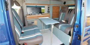 The Out and About Campers risig roof campervan interior