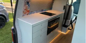 Knights Custom Mountain Tourer rising roof campervan kitchen
