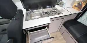 Incline Campers VW T6 rising roof campervan kitchen