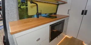 Knights Custom Mountain Tourer rising roof campervan kitchen