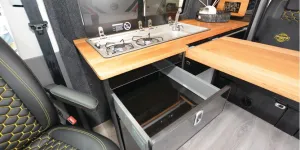 The Transporter Works Garage rising roof campervan kitchen