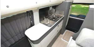 The Westfalia Jules Verne rising roof campervan kitchen