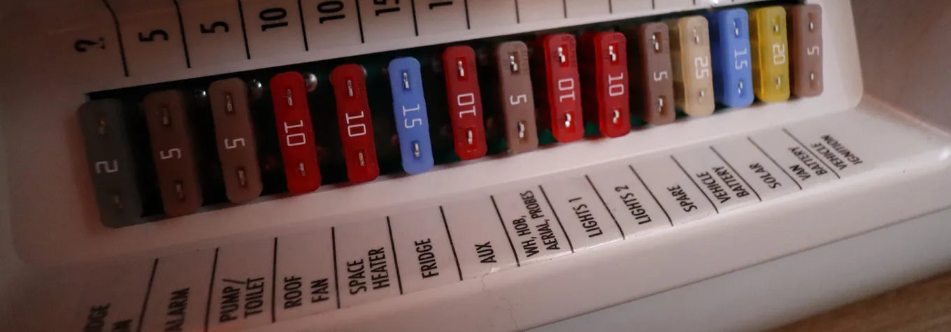 Motorhome fuses, labelled