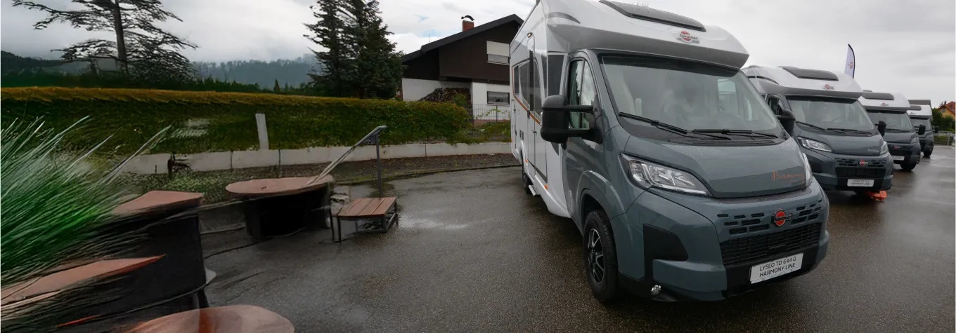 A line of Bürstner motorhomes