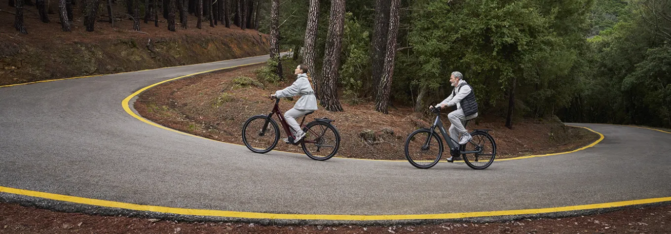 Electric bikes riding up a hill