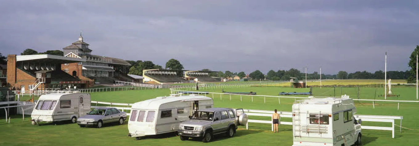 caravans pitched near a race course