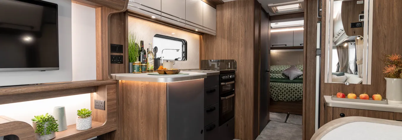 The stunning Buccaneer Starliner Barracuda as it nears through the kitchen to the rear-wash-and-bedroom