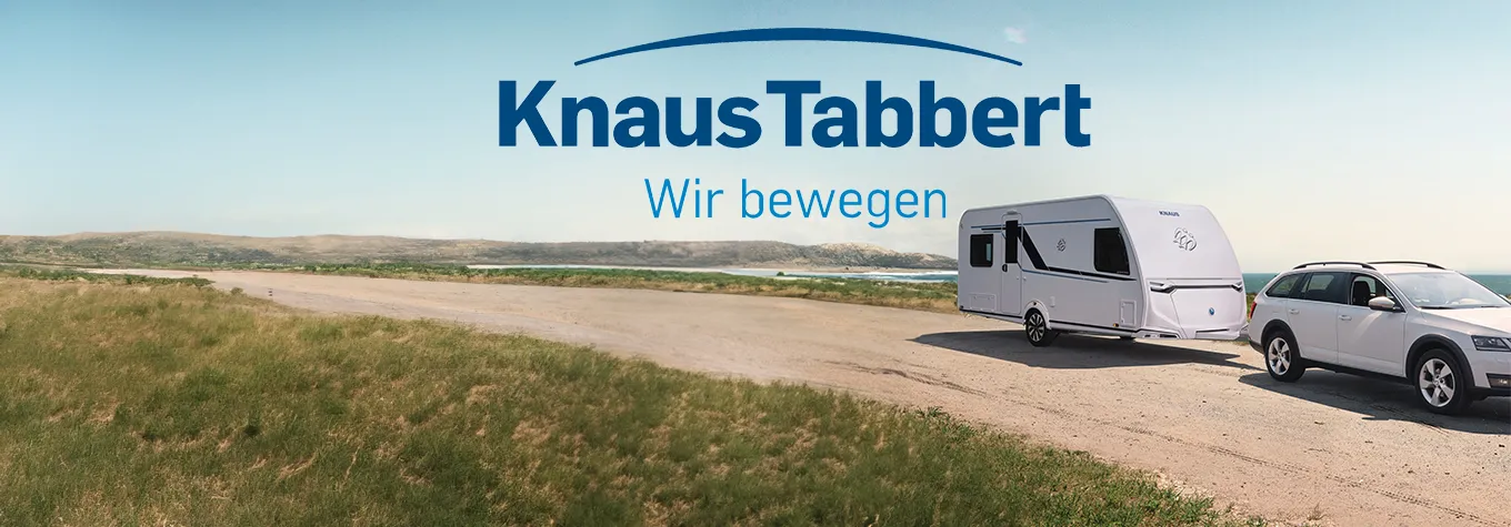 a knaus tabbert caravan being towed