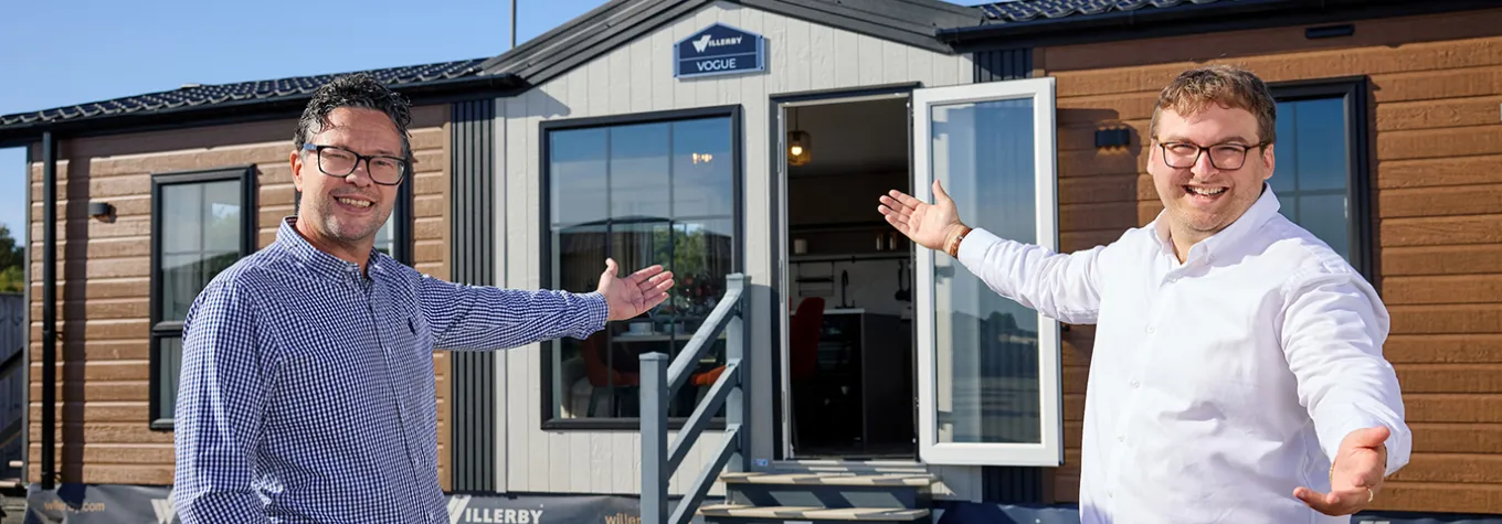 Chief Commercial Officer Darren Black, left, and Senior Product Manager Josh Mills introduce the stylish new edition of Willerby’s flagship Vogue holiday home