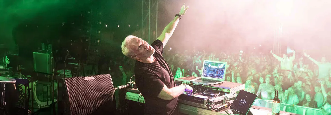 Chris Moyals DJ's in front of a large crowd
