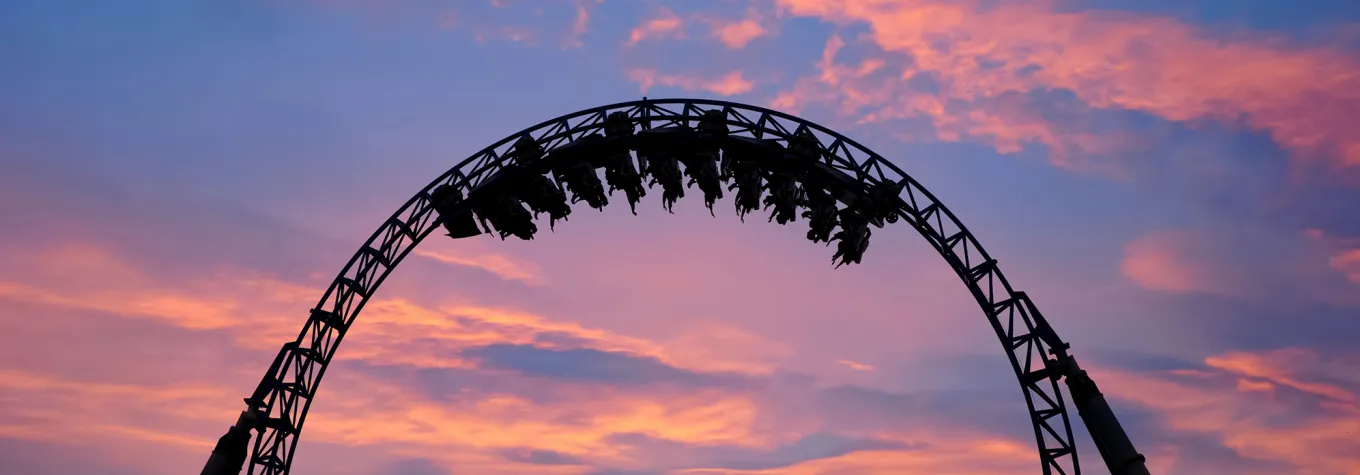 Roller coaster at sunset