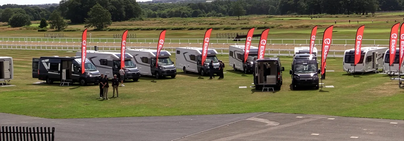 Elddis 2026 launch event showing motorhomes and campervans