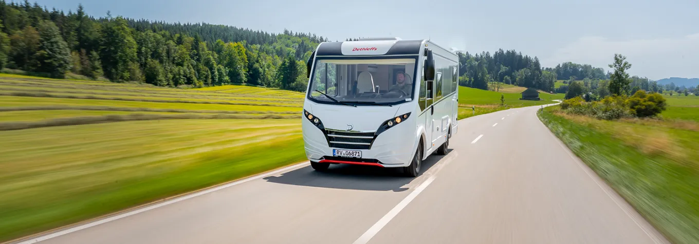 Dethleffs Globebus Active A-class motorhome driving on the road