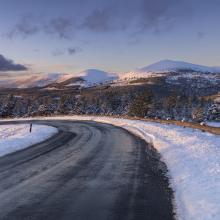Driving through the Cairngorms in winter