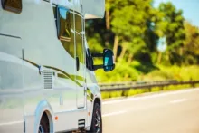 close up image of a motorhome on the road