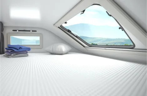 The bed inside the Sun Living A 70DK motorhome
