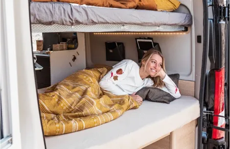 The bunk beds inside the Sunlight Cliff 601 Adventure campervan