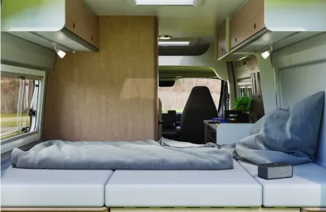The bed inside the Sunlight Cliff XX campervan