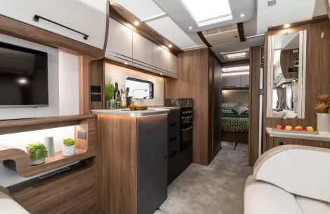 The stunning Buccaneer Starliner Barracuda as it nears through the kitchen to the rear-wash-and-bedroom