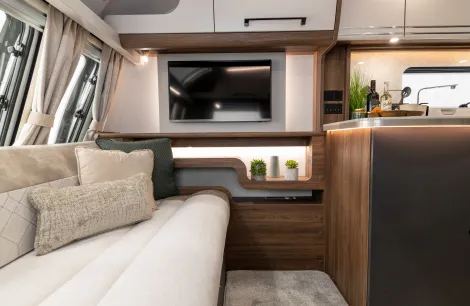 Inside, the Buccaneer Starliner Barracuda's lounge feels like a high-end apartment