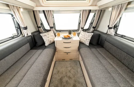 A roomy and spacious lounge inside the Elddis Avante Apex 550