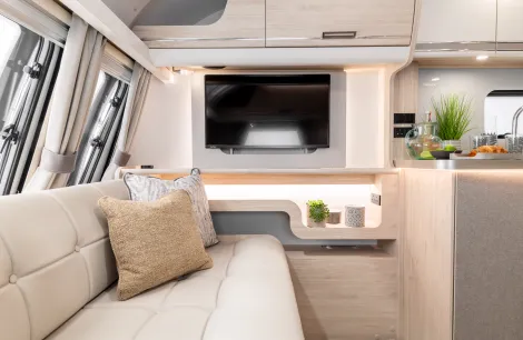 The, Elddis Crusader Borealis, a unique caravan design, with a well spaced lounge 