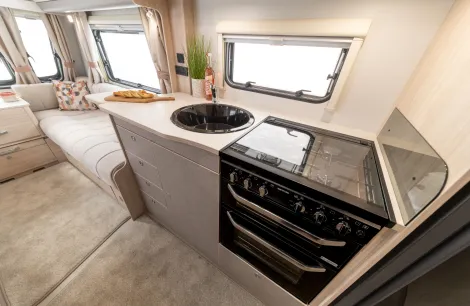 A modern and high-tech kitchen inside the Elddis Whirlwind 520