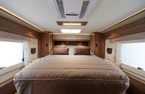 The bedroom inside the Travel Master motorhome