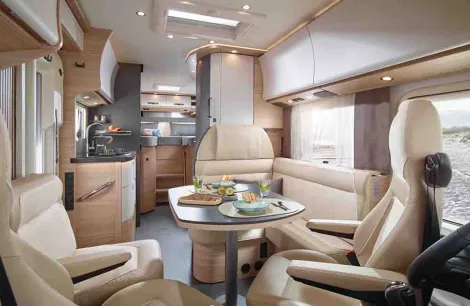 Malibu I 430 KB-LE K looking from cab backwards, showing white upper locker doors