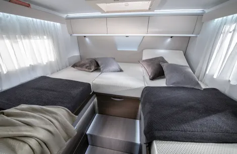 The bedroom inside the Adria Matrix Supreme 670 DL MB