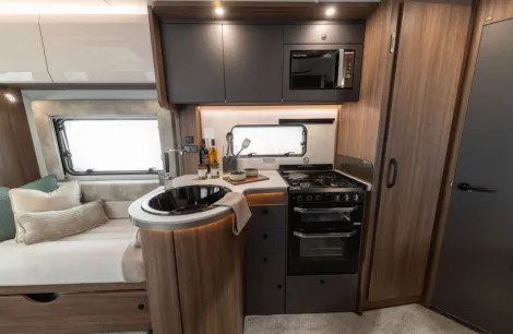 The kitchen inside the Buccaneer Quantum F-4F