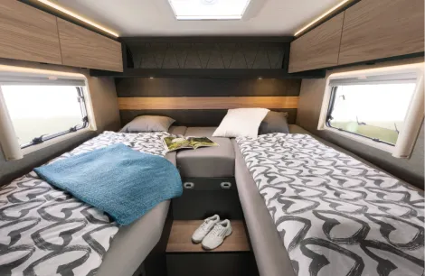 The bedroom inside the Dethleffs Globebus Performance 4x4