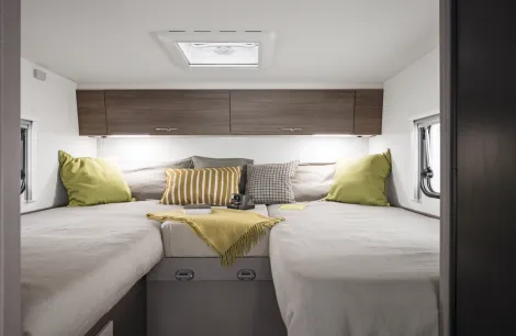 The bedroom inside the Etrusco T-Base motorhome
