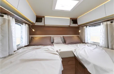 The bedroom inside the Laika Ecovip Titanio