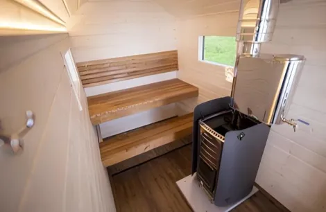Inside the caravan is a ready to use sauna