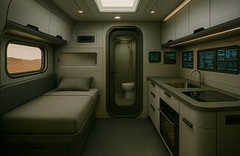 The single bed and layout is designed for the solo astronaut on their adventures